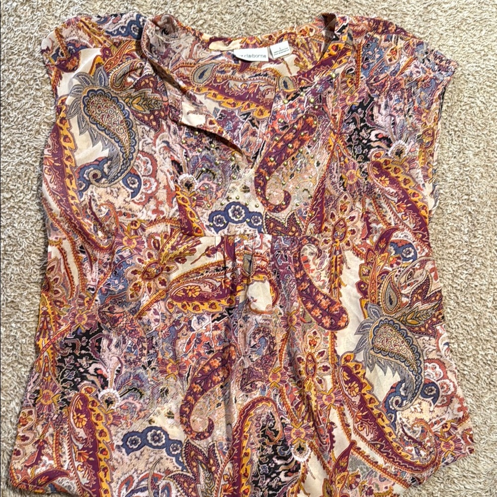 Liz Claiborne Peplum Blouse with Mandarin Collar